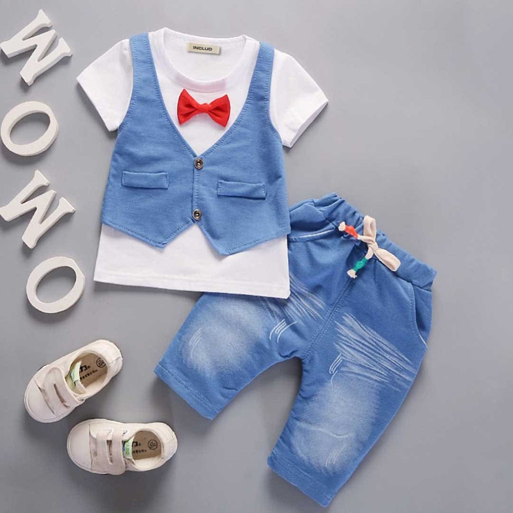 Boys T-shirt with Attached Waistcoat & Denims Set Sets White 1-2 Y 