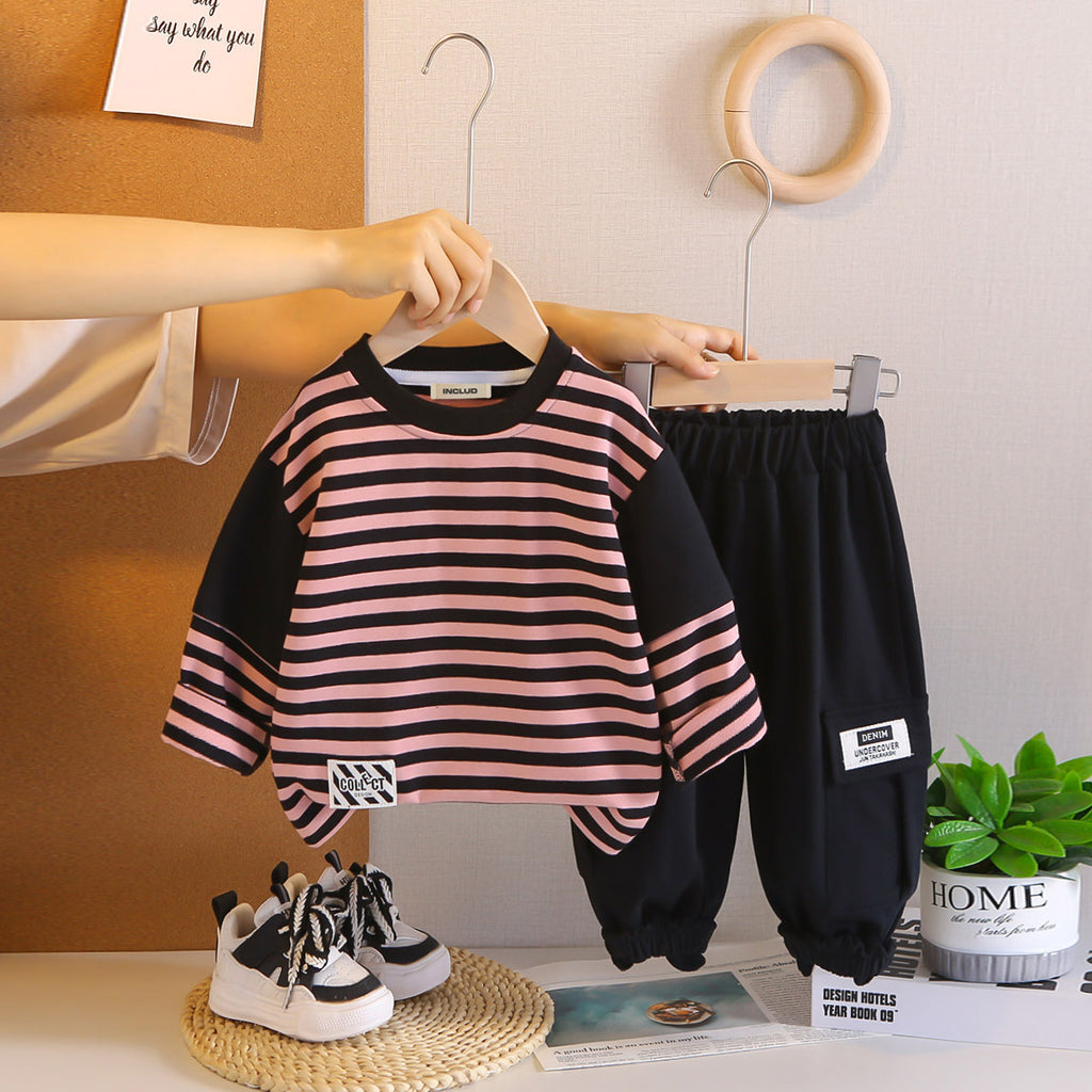 Boys Pink Stripes T-Shirt With Joggers Set 2 pc. Sets Pink 1-2 Y