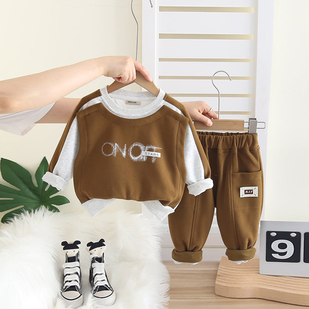 Boys Brown On Off Printed Sweatshirt With Joggers Set 2 pc. Sets Brown 1-2 Y