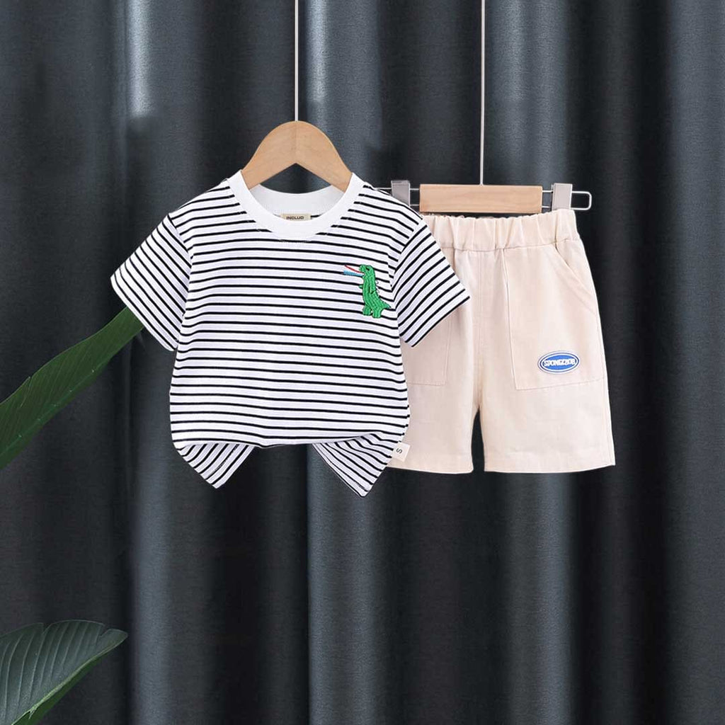 Boys Striped T-shirt with Shorts Set Sets White 1-2 Y 