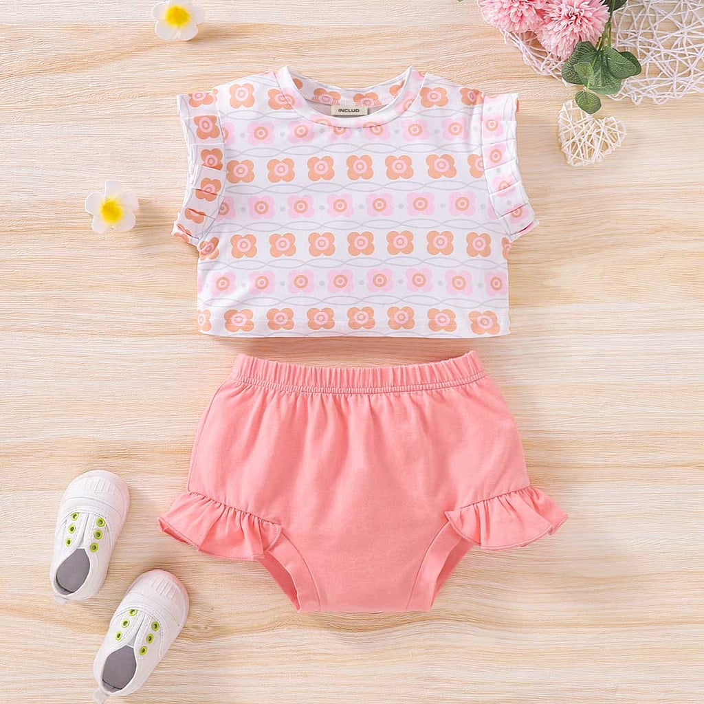 Girls Floral Print Top With Bloomer Shorts Set 2 pc. Sets Pink 1-2 Y 