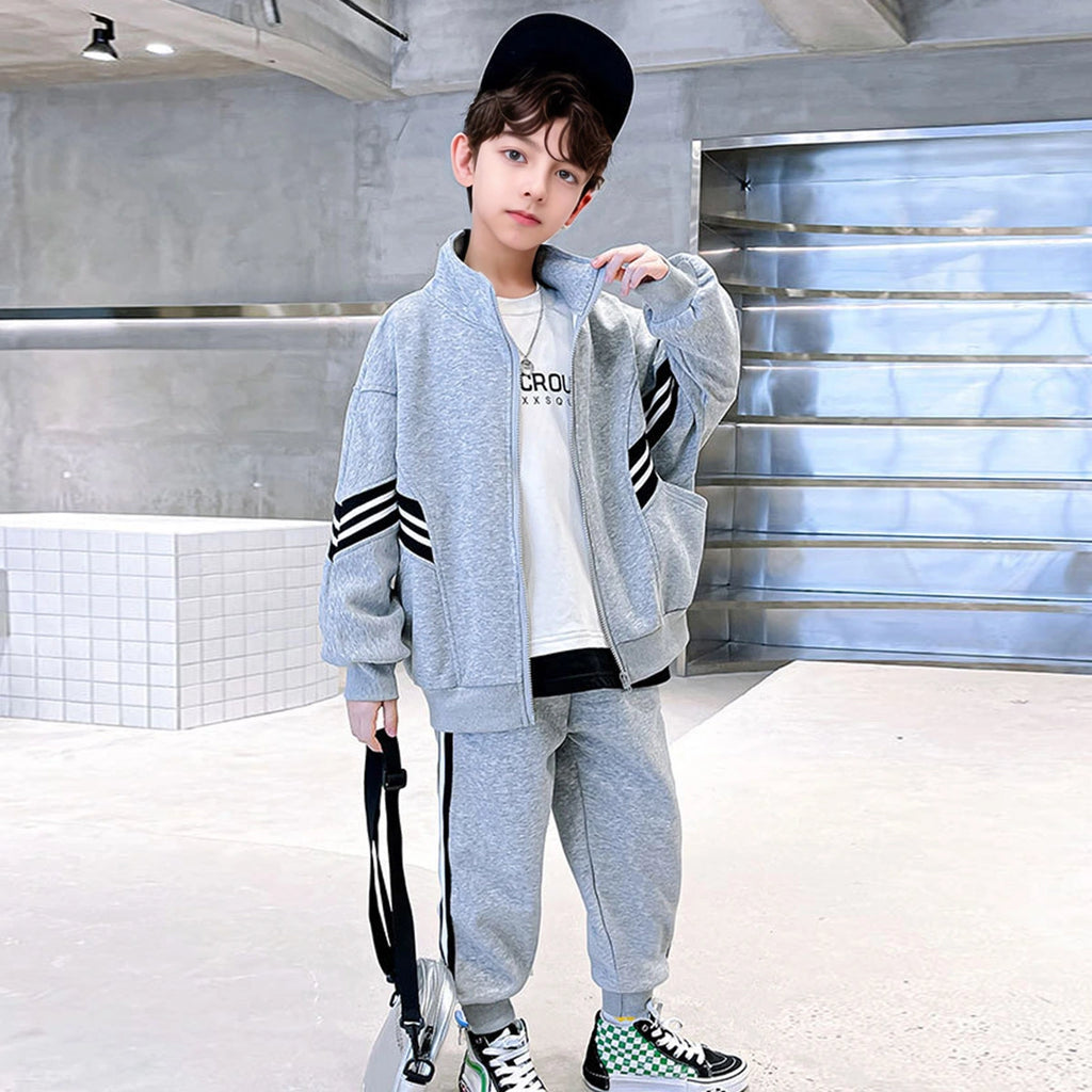Boys Grey Zip-up Jacket With Jogger Sets Sets Grey 5-6 Y