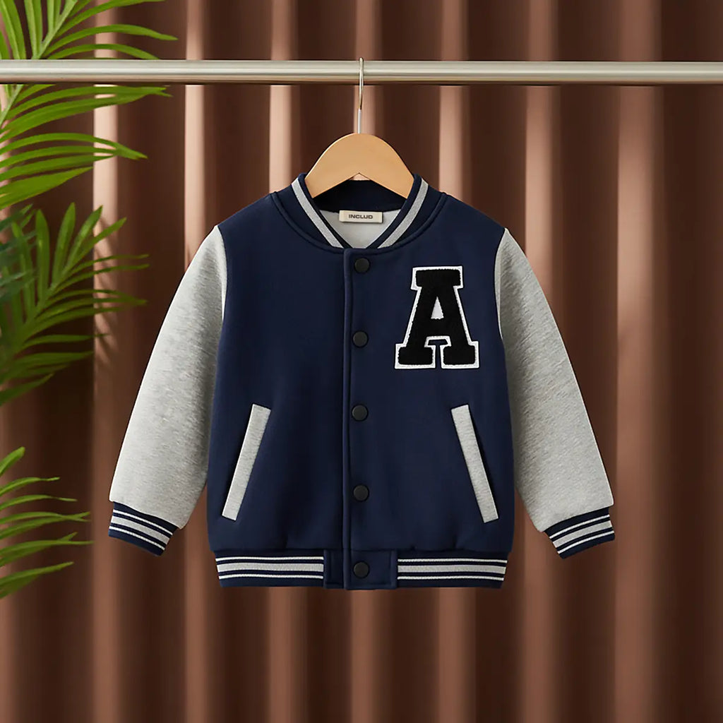 Boys Navy Blue Letter A Applique Varsity Jacket Coats & Jackets Navy Blue 1-2 Y