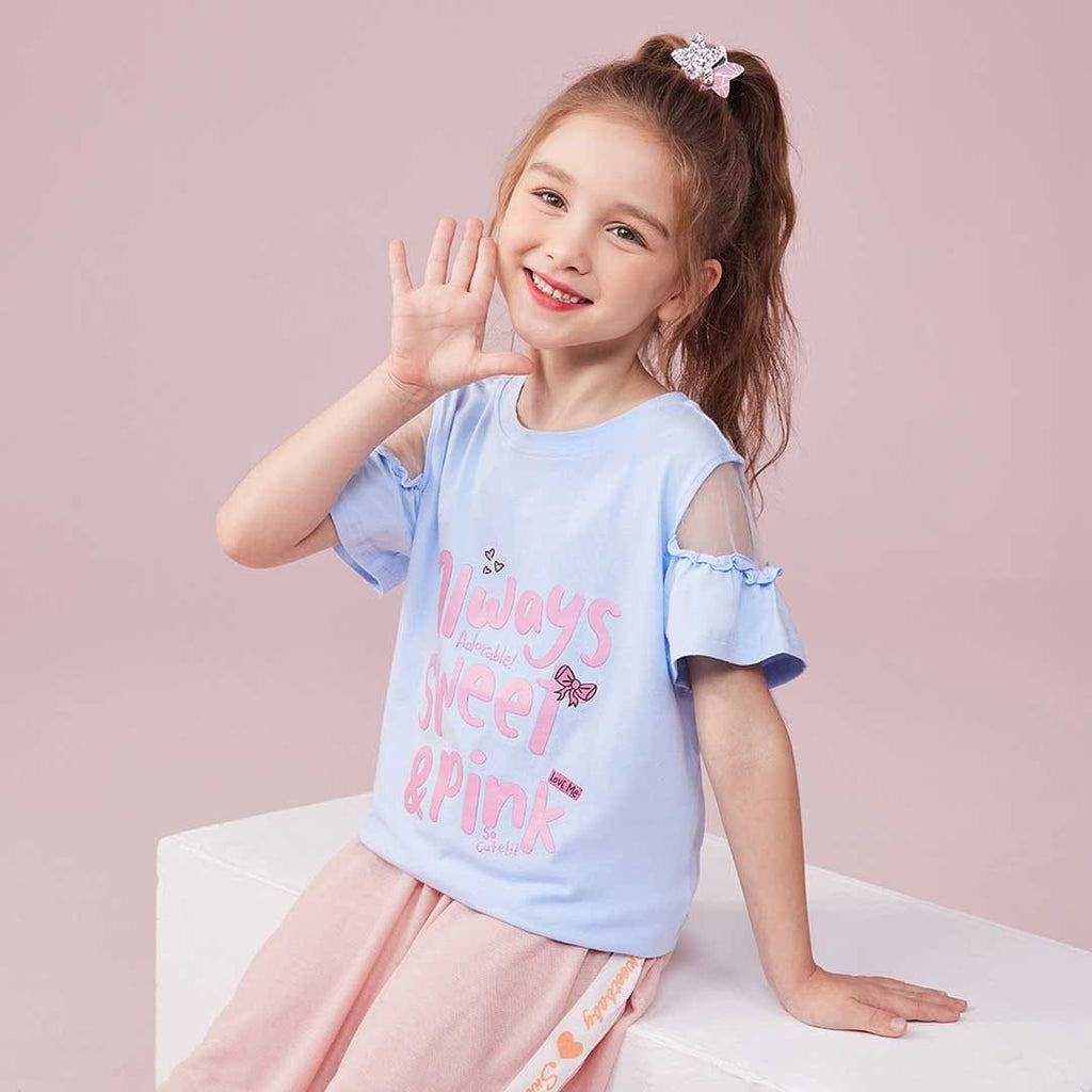 Girls Typography Print Short Sleeve T-Shirt Tshirts Blue 5-6 Y 