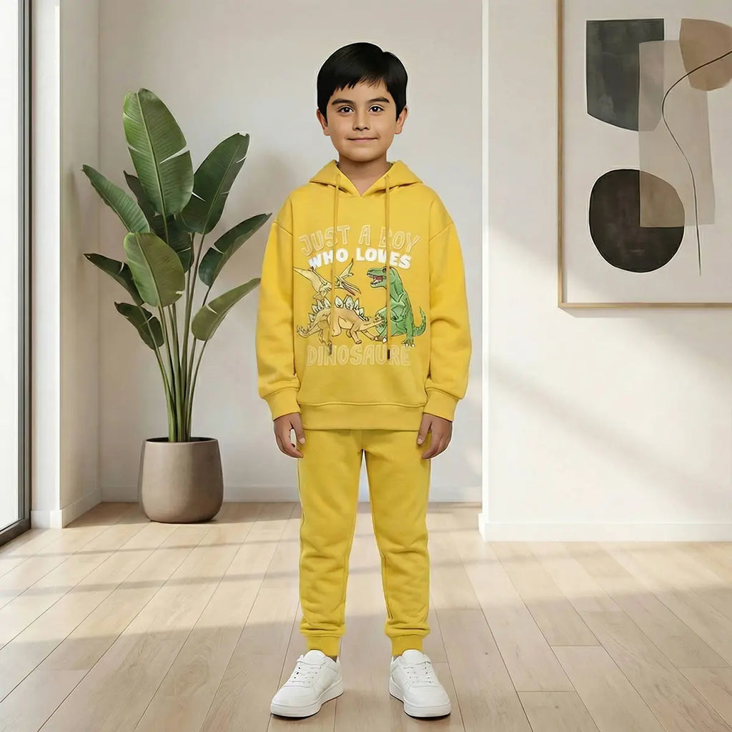 Boys Yellow Graphics Hoodies Sweatshirt With Joggers Sets 2 pc. Sets Yellow 1-2 Y