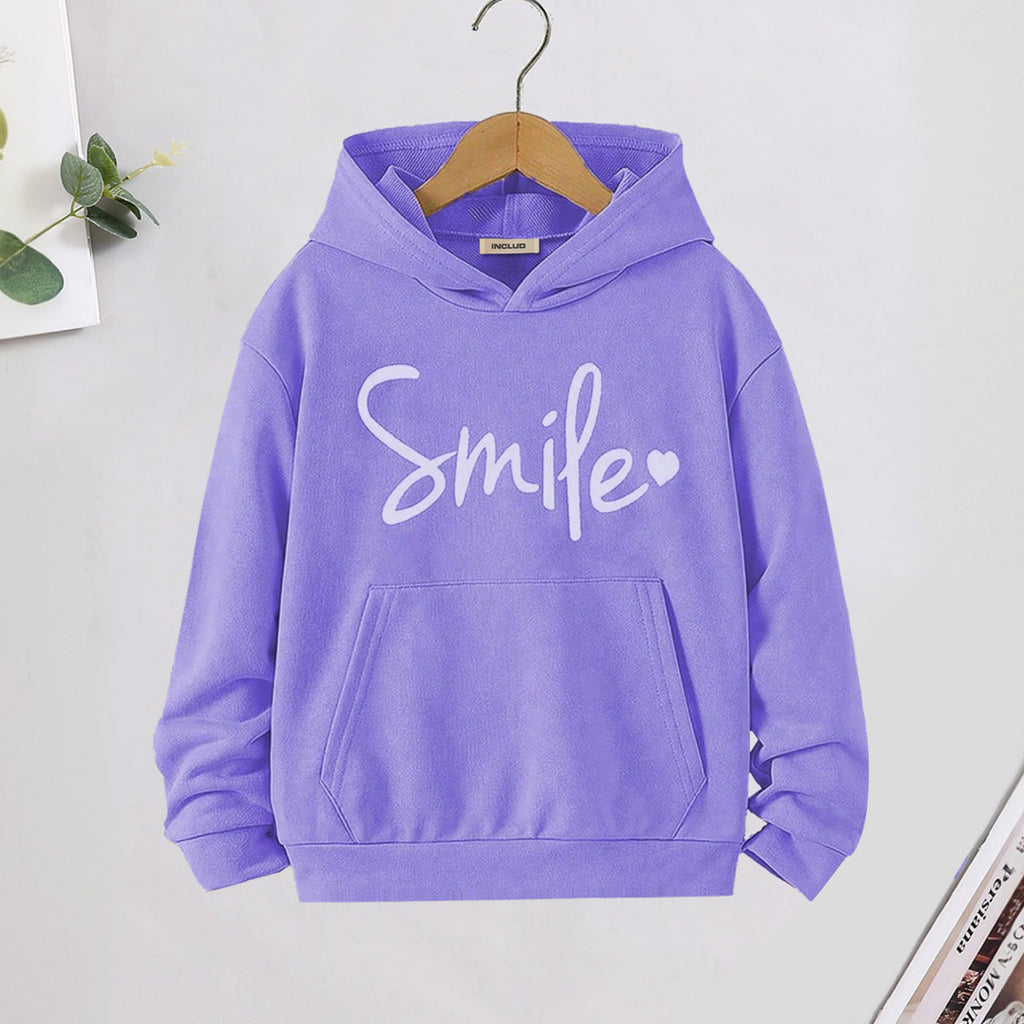 Girls Purple Smile Printed Hooded Sweatshirt Sweatshirts & Hoodies Purple 7-8 Y