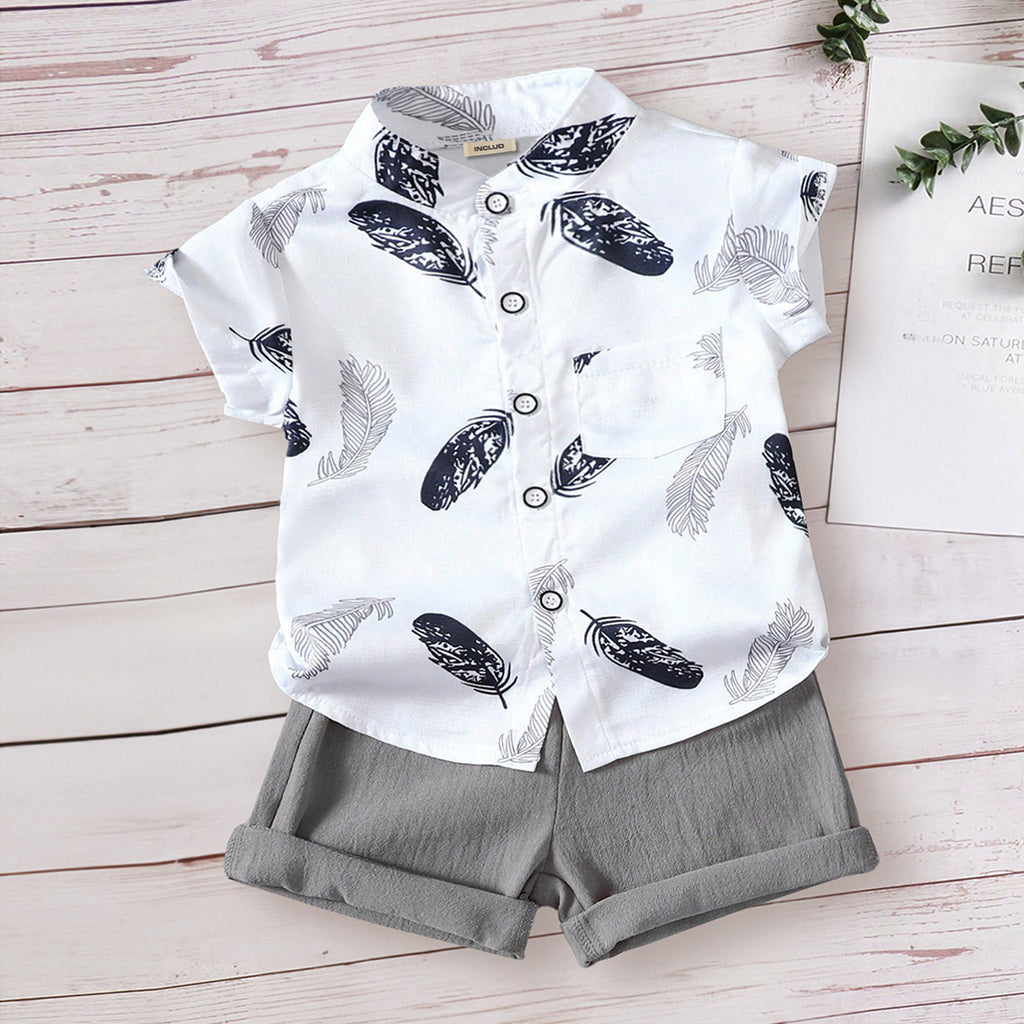 Boys White Tropical Print Short Sleeves Shirt With Shorts Set 2 pc. Sets White 3-4 Y