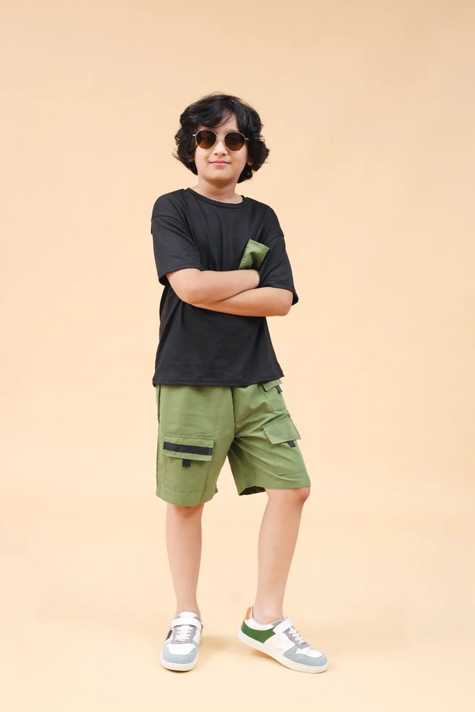 Boys Short Sleeve T-Shirt With Olive Flap Pocket Shorts Set 2 pc. Sets Olive 7-8 Y