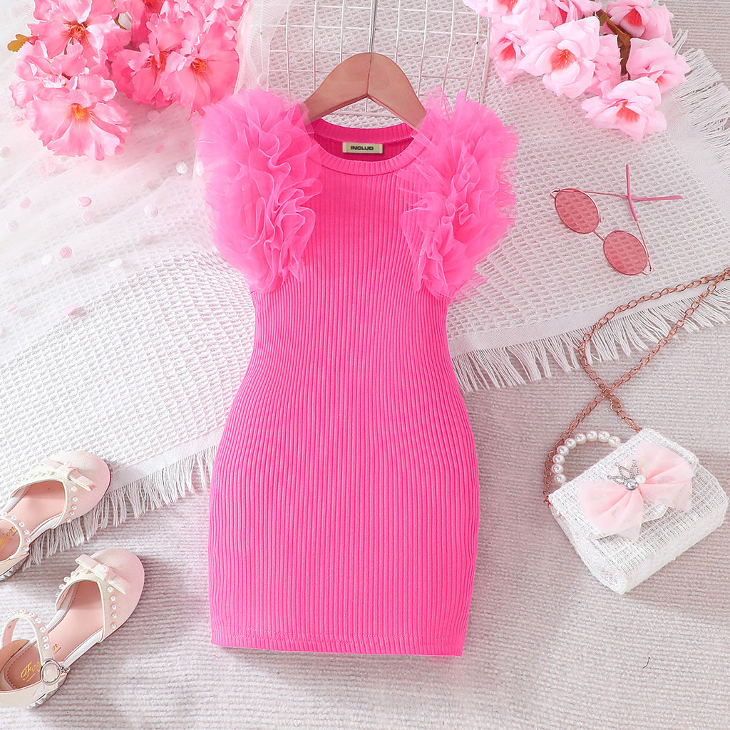 Girls Bright Hot Pink Solid Sleeveless Bodycon Summer Dress Casual Dresses Pink 3-4 Y