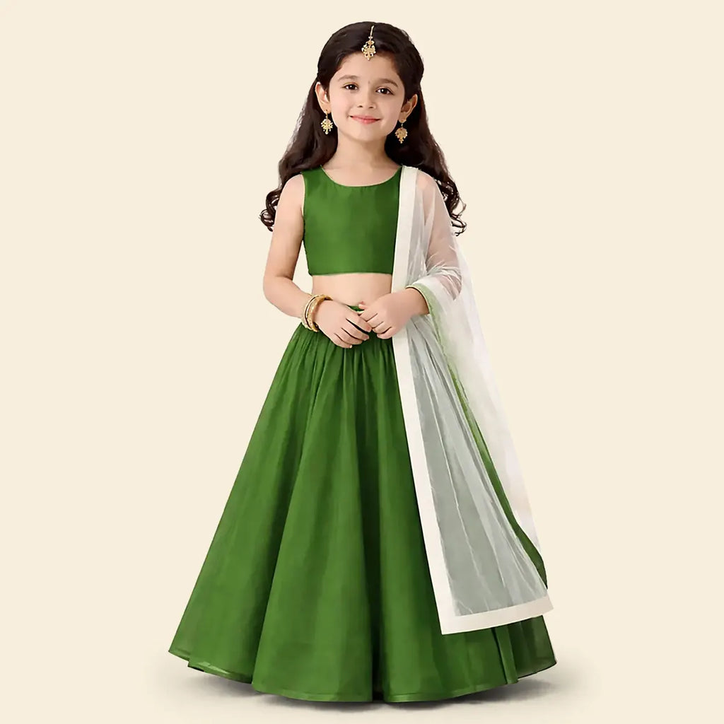 Girls Green Lehenga Choli Set with Dupatta, Traditional Indian Ethnic Wear Ethnicwear Girls Green 1-2 Y