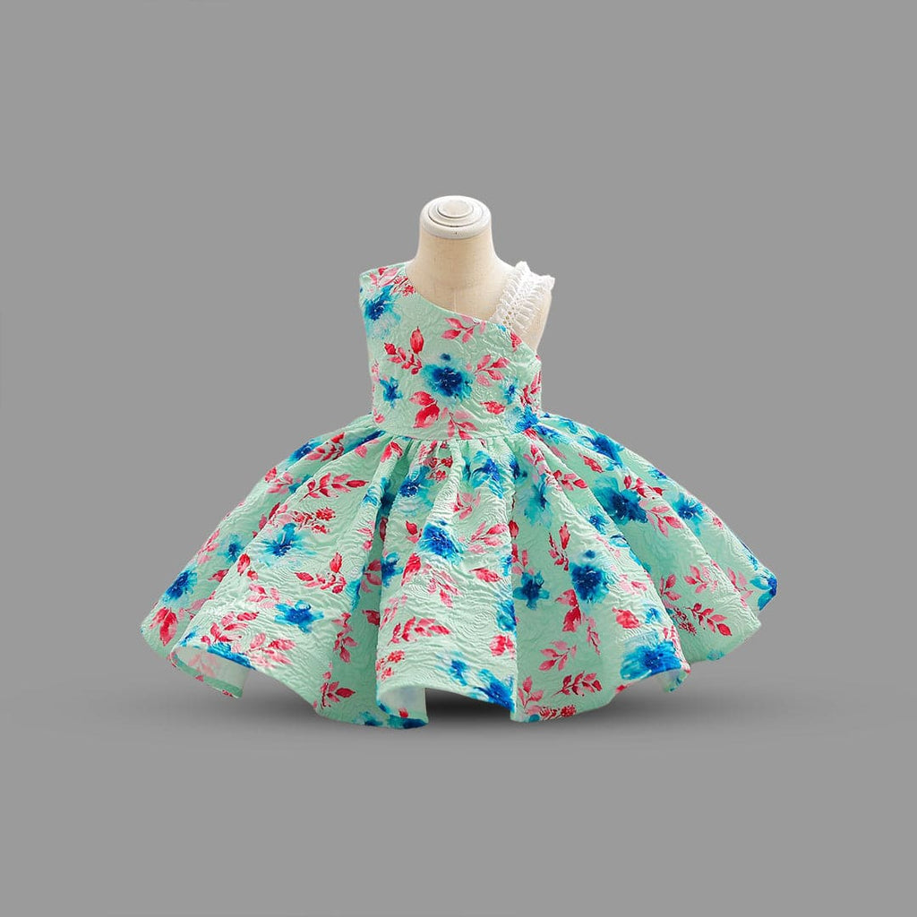 Girls Floral Print Sleeveless Party Dress Party Dresses Green 7-8 Y 