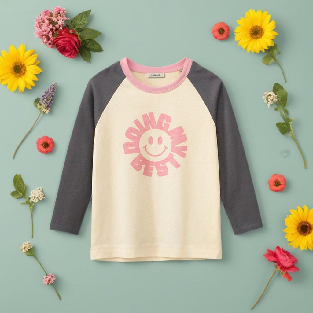 Girls Printed Full Sleeves T-shirt Tshirts Gray 1-2 Y 