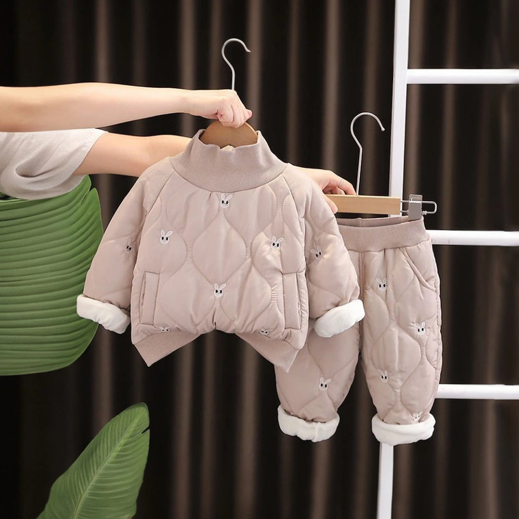 Girls Khaki Embroidered High Neck Sweatshirt With Jogger Co-ord Sets Sets Khaki 1-2 Y