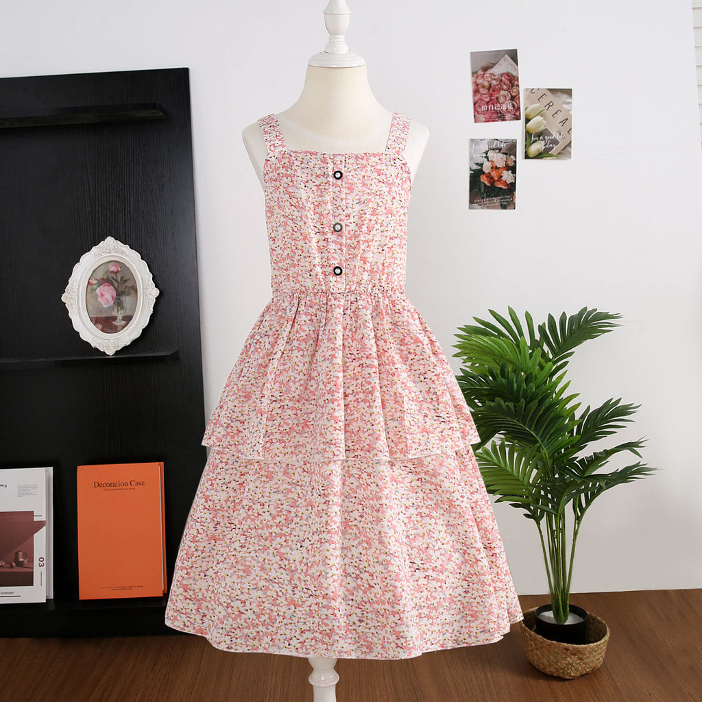 Girls Pink Floral Fit & Flare Summer Casual Dresses Casual Dresses Pink 7-8 Y