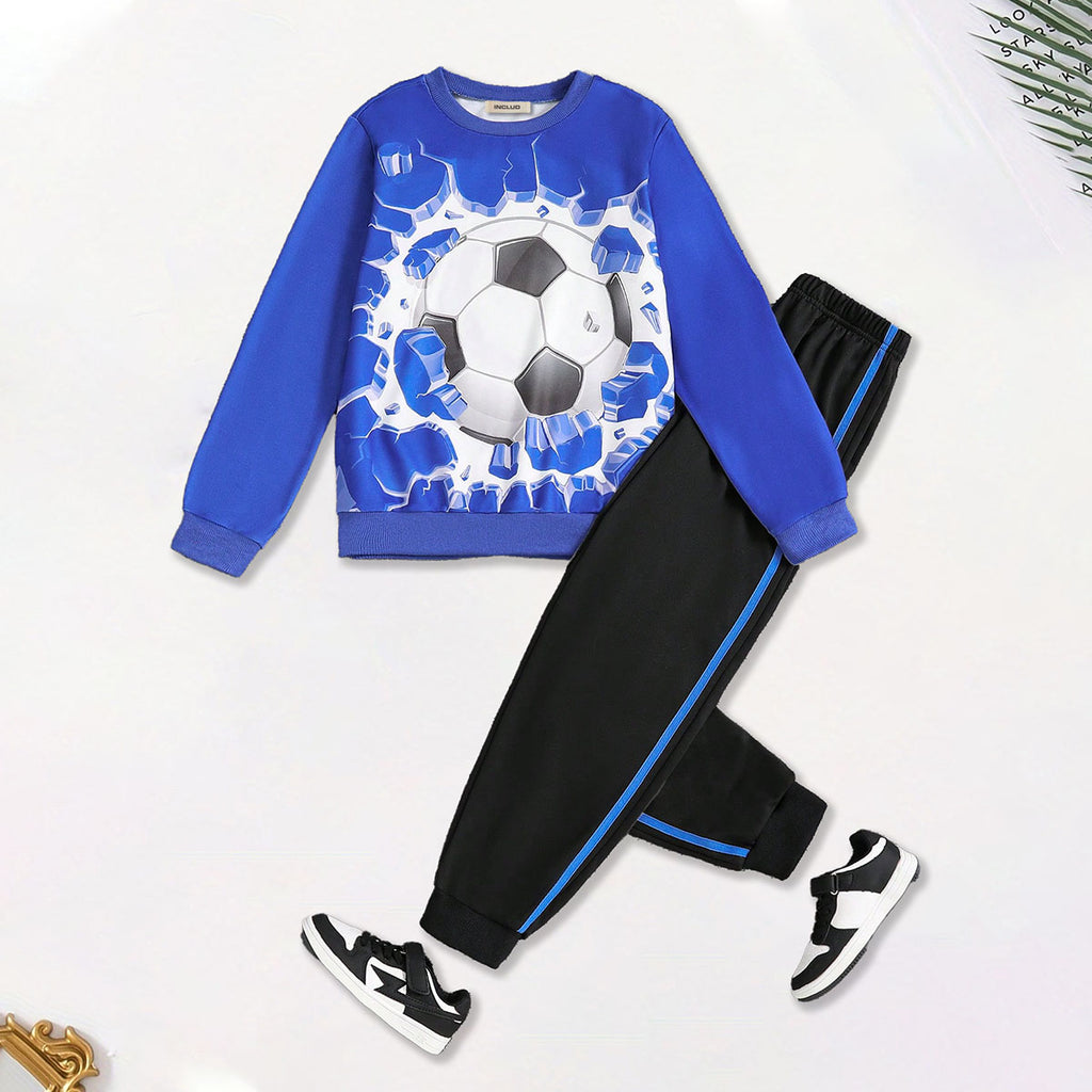 Boys Blue Football Printed Sweatshirt With joggers Sets 2 pc. Sets Blue 7-8 Y