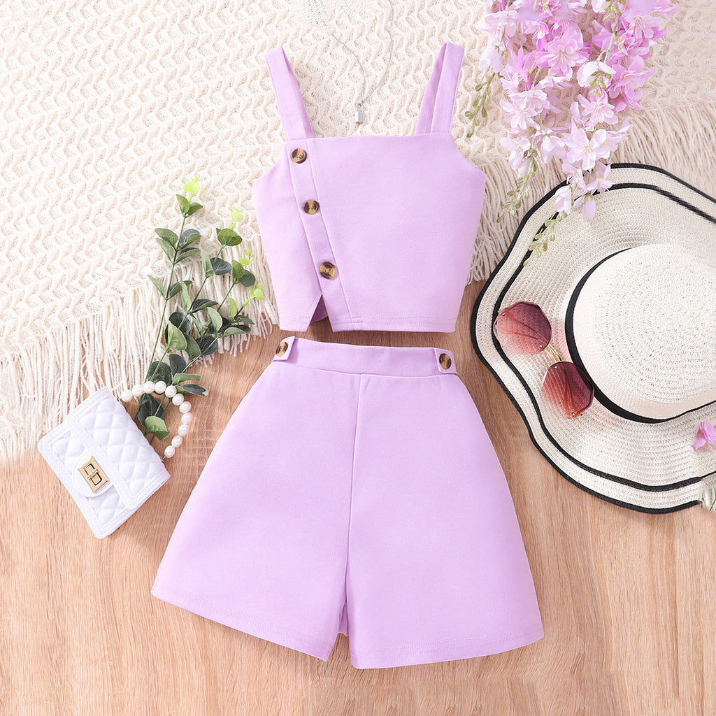 Girls Front Slit Top with Shorts Set Sets Purple 1-2 Y 