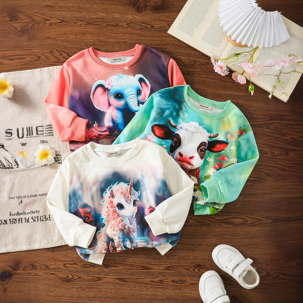 Girls Multicolored Animal Graphic Printed Full Sleeves Sweatshirt Multipack Set - Pack of 3 Sweatshirts & Hoodies Multicolor 3-4 Y