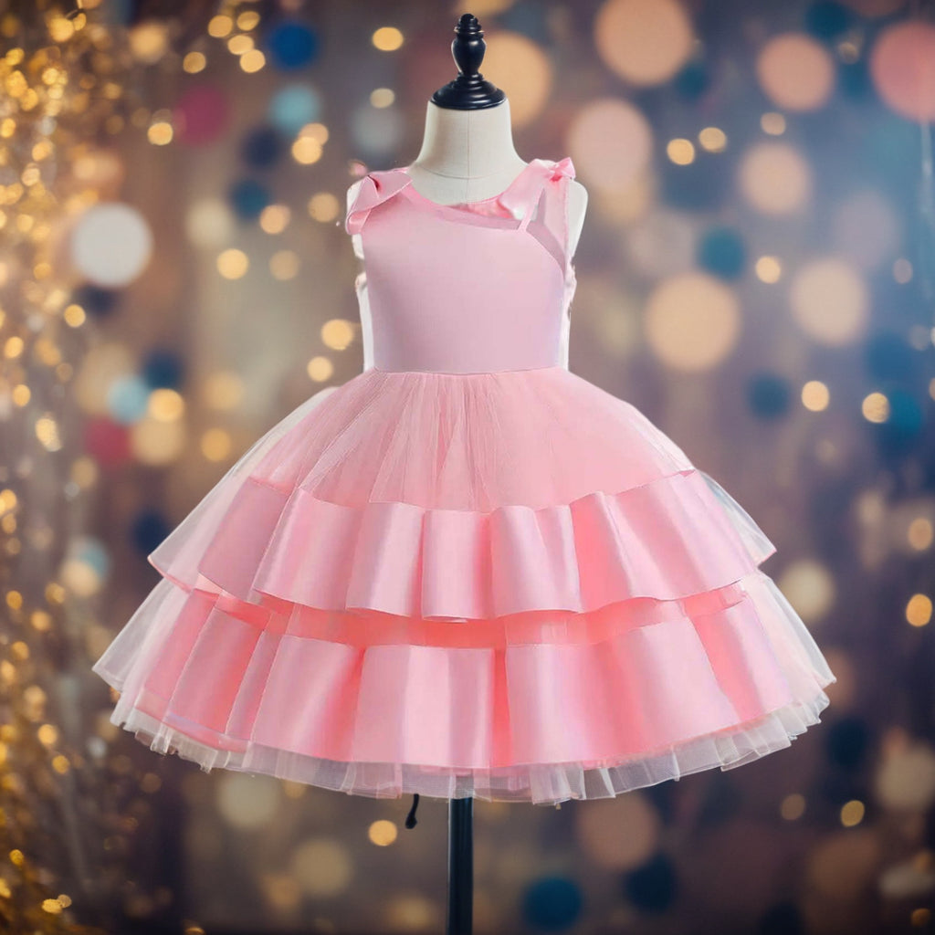 Girls Sleeveless Layered Party Dress Party Dresses Pink 1-2 Y 