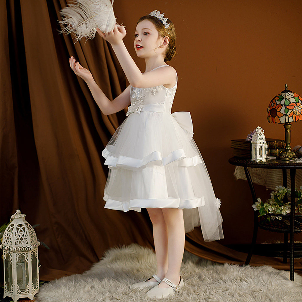 Girls Sleeveless Floral Embroidery Party Dress Party Dresses White 2-3 Y