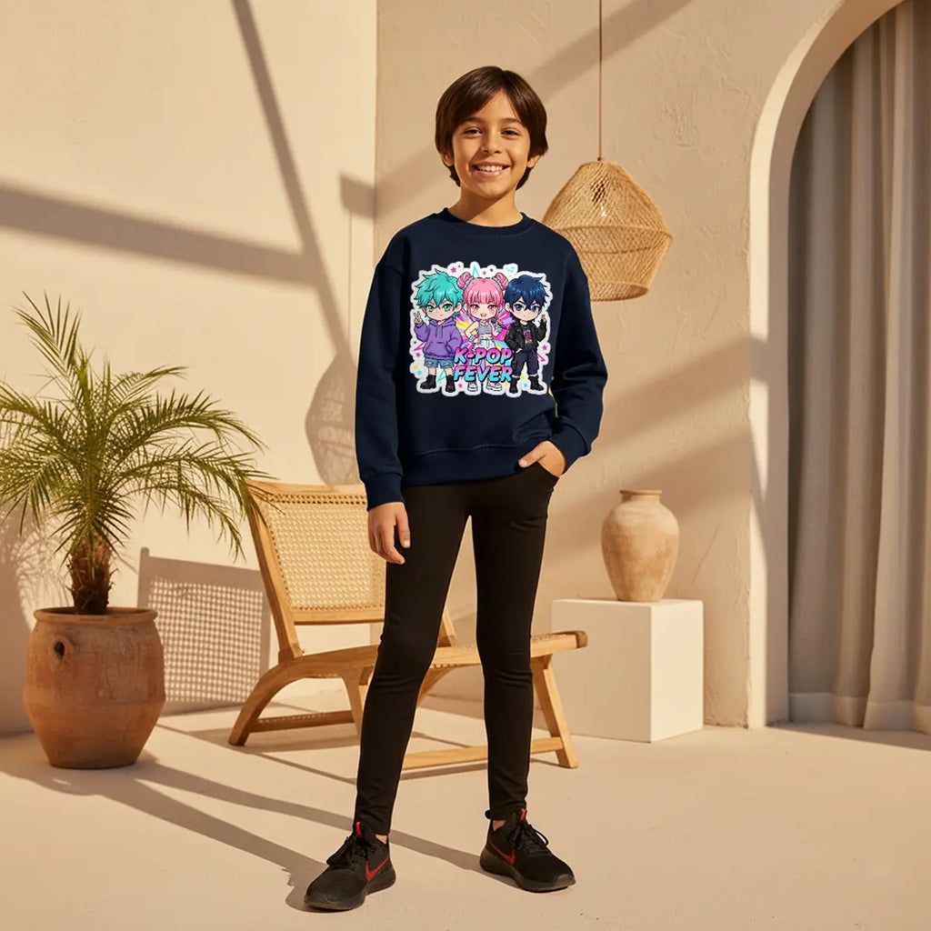 Boys Navy Blue K -Pop Fever Graphics Crew-Neck Sweatshirt Sweatshirts & Hoodies Navy Blue 1-2 Y