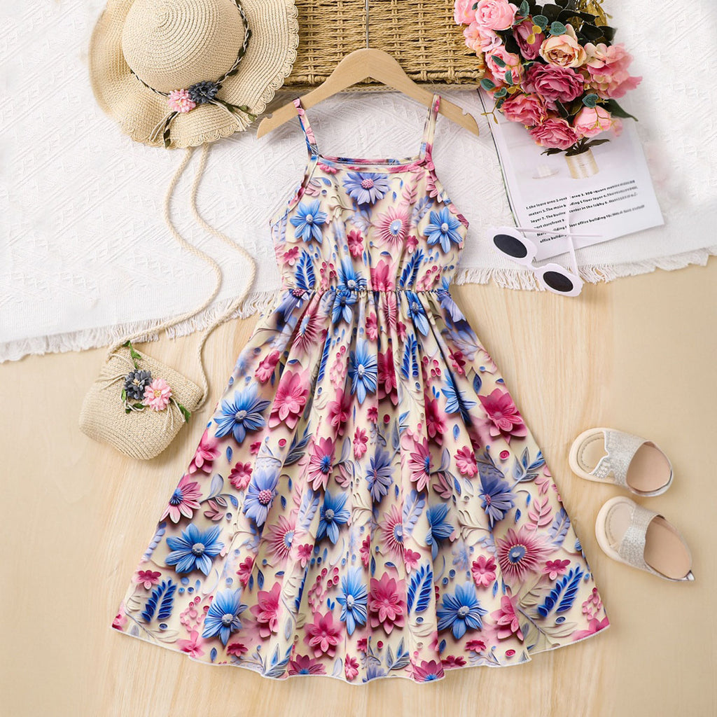 Girls Multicolor Tropical Print Fit & Flare Casual Dress Casual Dresses