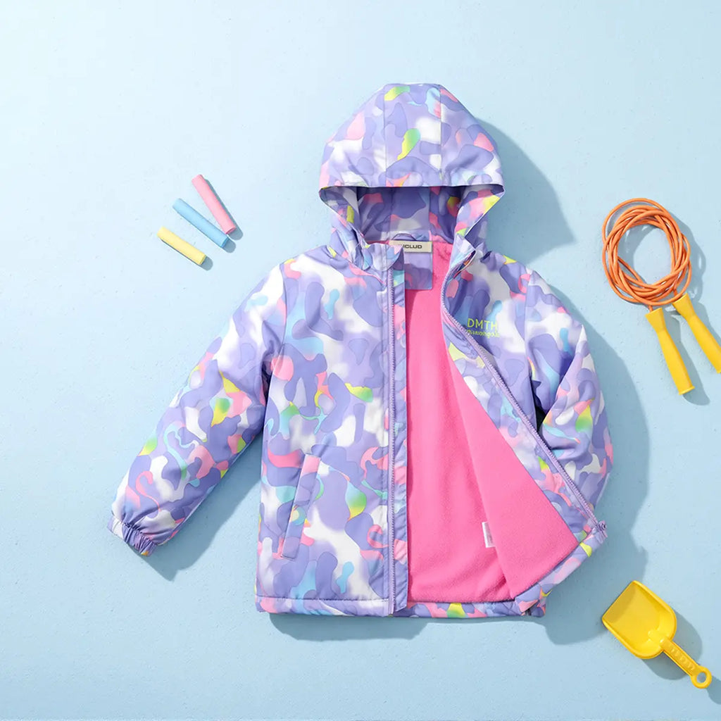 Girls Purple camouflage Printed Hooded Zipper Jacket Coats & Jackets Purple 3-4 Y