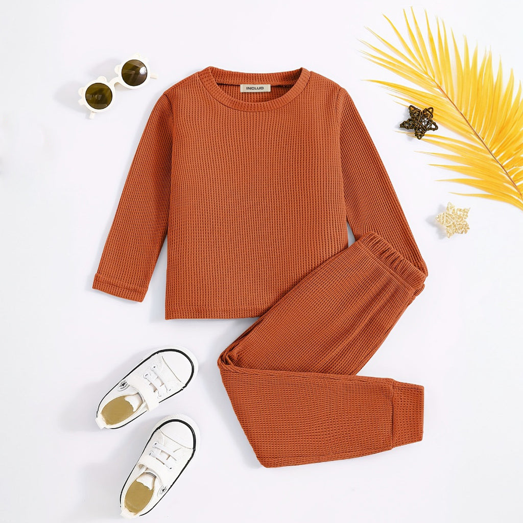 Boys Brown Self-Design T-Shirt With Jogger Winter Co-ord Sets 2 pc. Sets Brown 1-2 Y