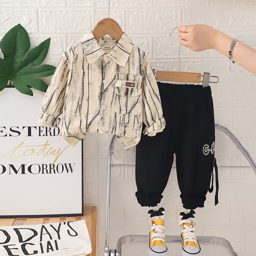Boys Black Abstract Printed Shirt With joggers Set 2 pc. Sets Black 1-2 Y