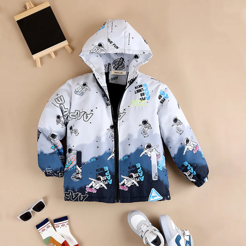 Boys Grey Ombre Printed Hooded Zipper Jacket Coats & Jackets Grey 3-4 Y