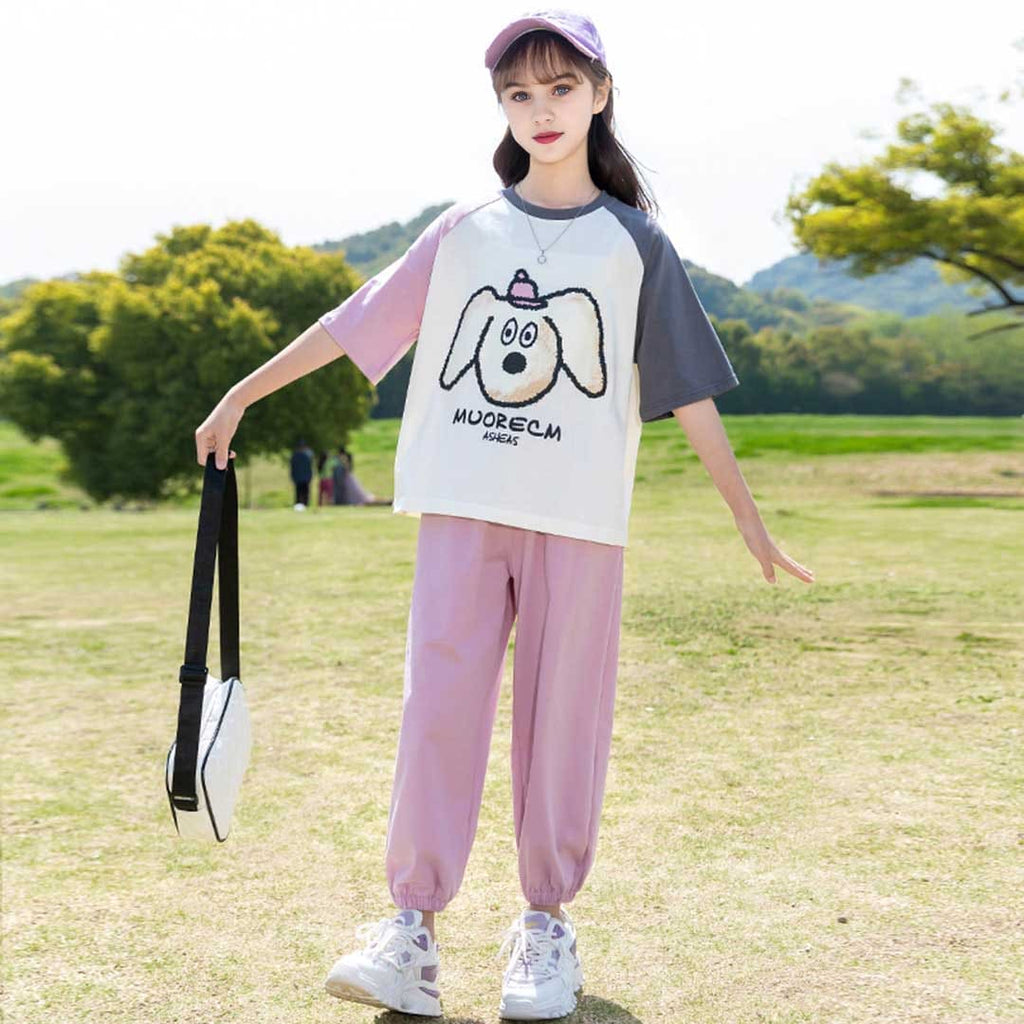 Girls Short Sleeve Graphic Print With Pants Set 2 pc. Sets Pink 5-6 Y 