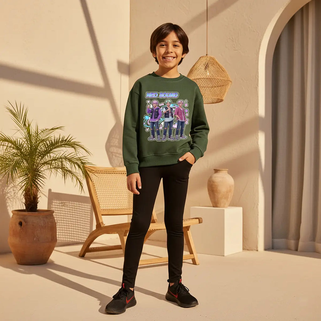 Boys Green Neo-Sound Graphics Crew Neck Sweatshirt Sweatshirts & Hoodies Green 1-2 Y