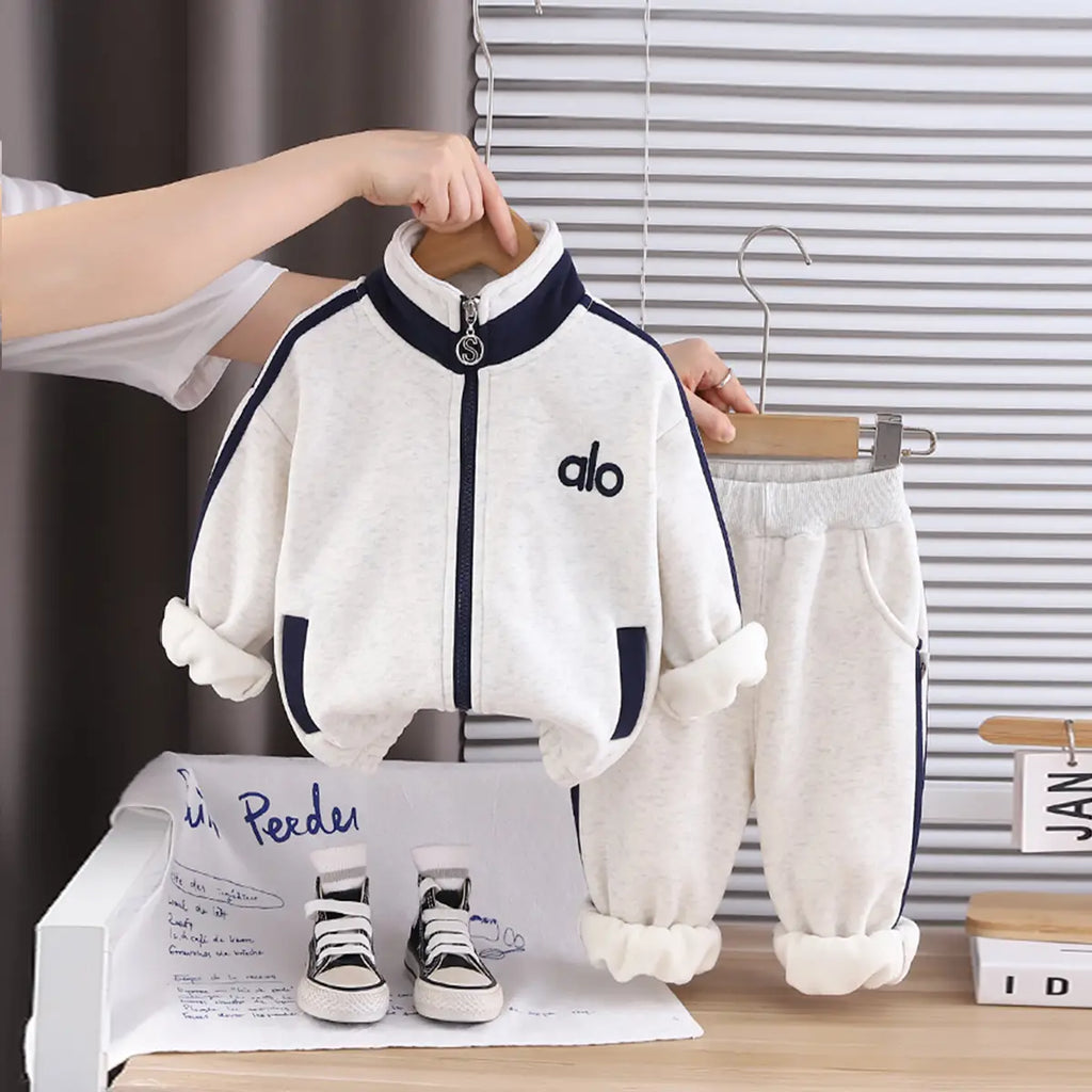 Boys Off White High Neck Zipper Jacket With Jogger Co-ord Sets Sets Off White 1-2 Y