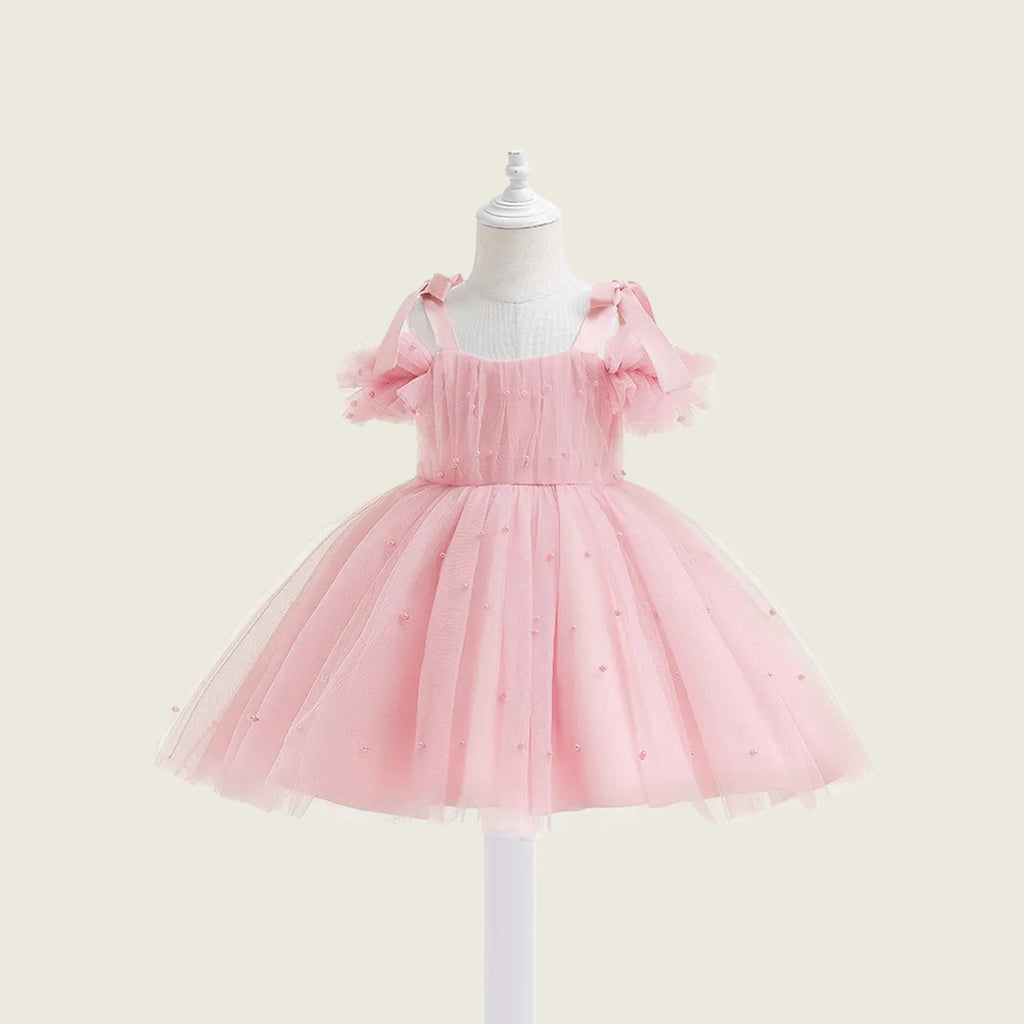 Girls Beads Applique Sleeveless Party Dress Party Dresses Pink 1-2 Y 