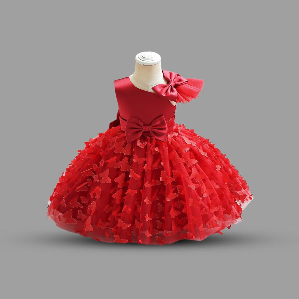 Girls Butterfly Applique Fit & Flare Dress Party Dresses Red 1-2 Y 