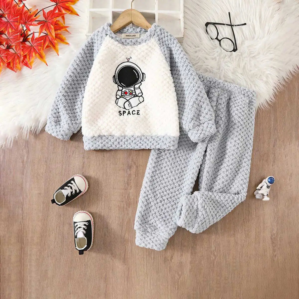 Boys Grey Astronaut Printed Sweatshirt With Jogger Sets 2 pc. Sets Grey 1-2 Y