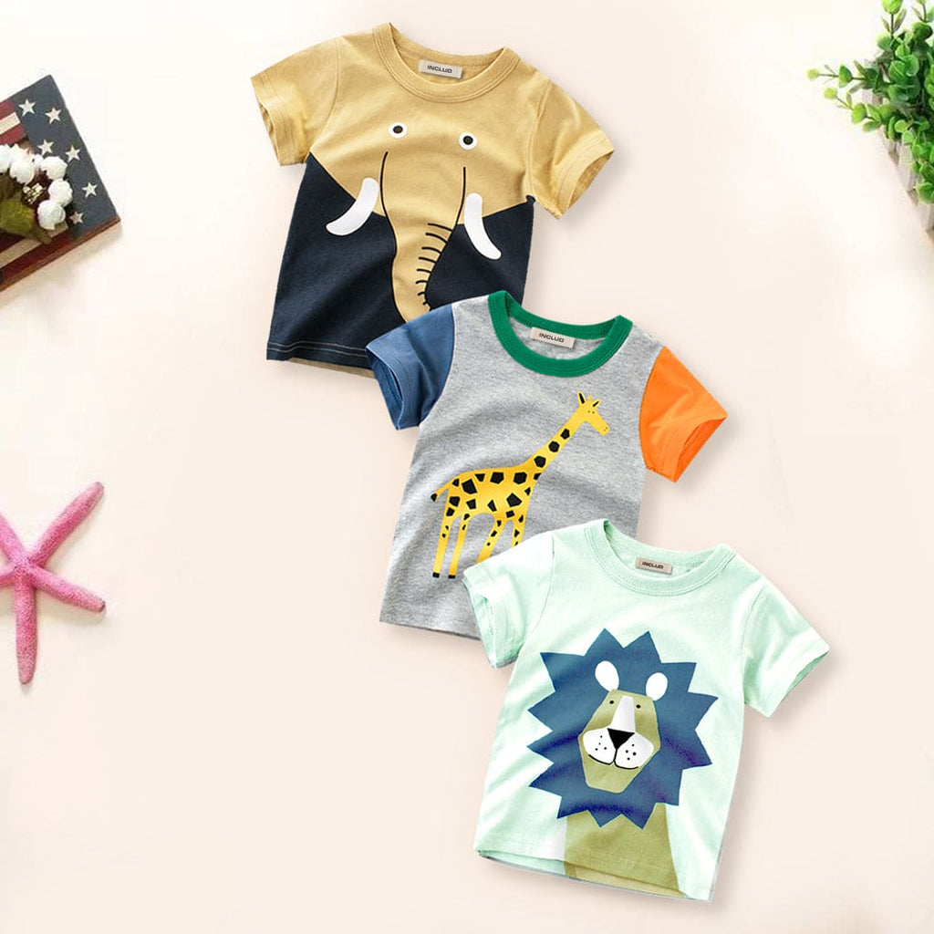 Boys Jungle Theme T-shirts (Pack of 3) Tshirts Multicolor 1-2 Y 