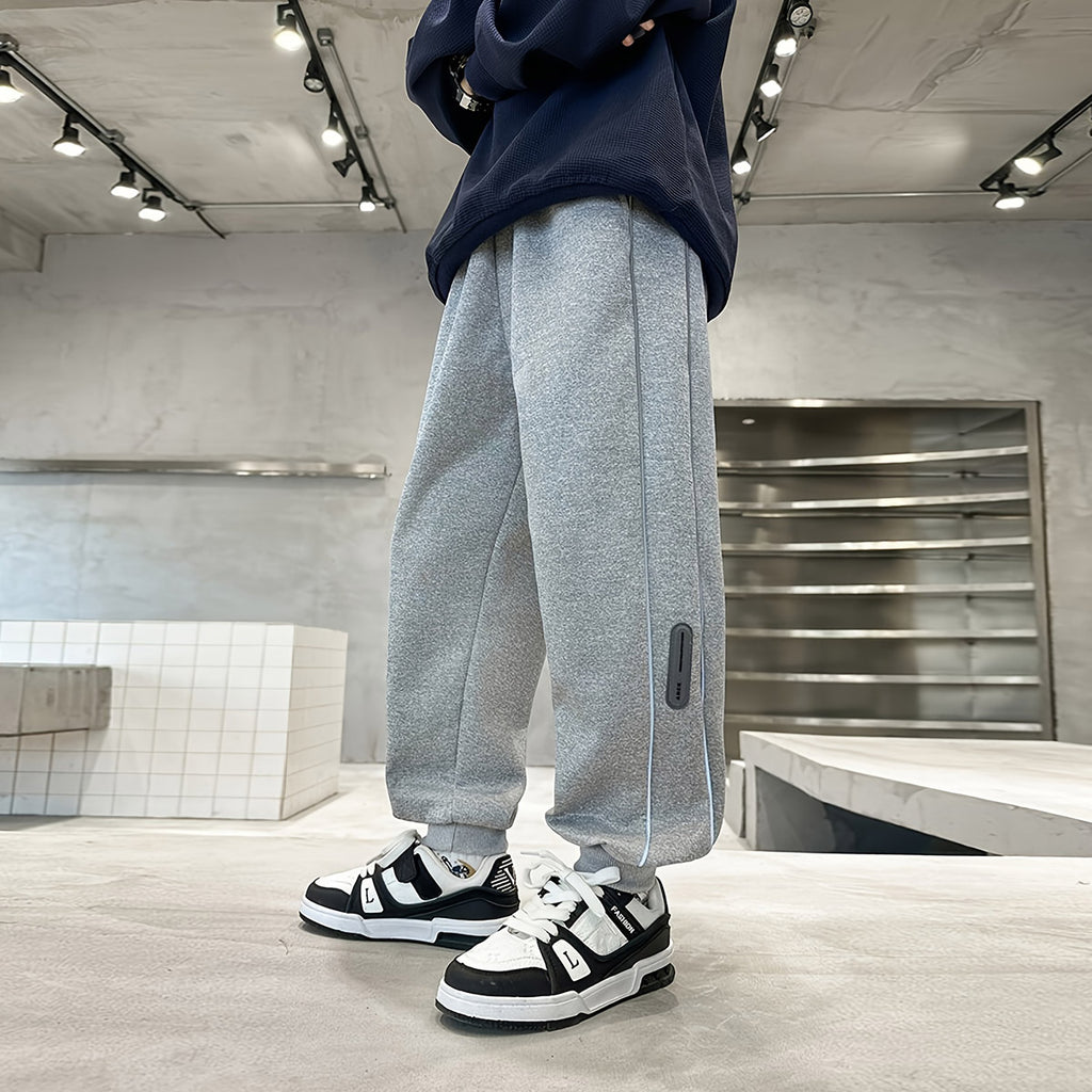 Boys Grey Solid Elasticated Joggers Trackpants & Joggers Grey 5-6 Y
