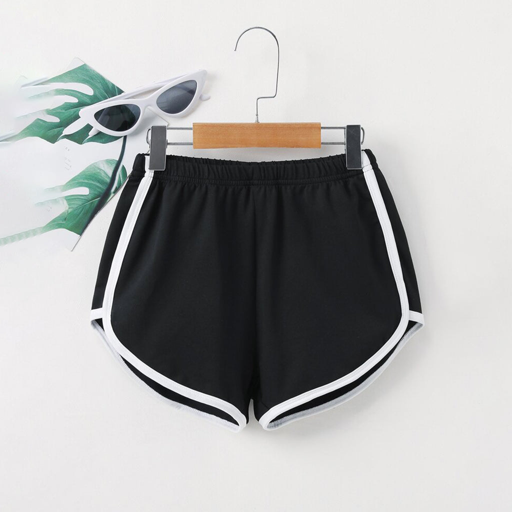 Girls Black Elasticated Shorts Set With Contrast Tipping Shorts Black 7-8 Y