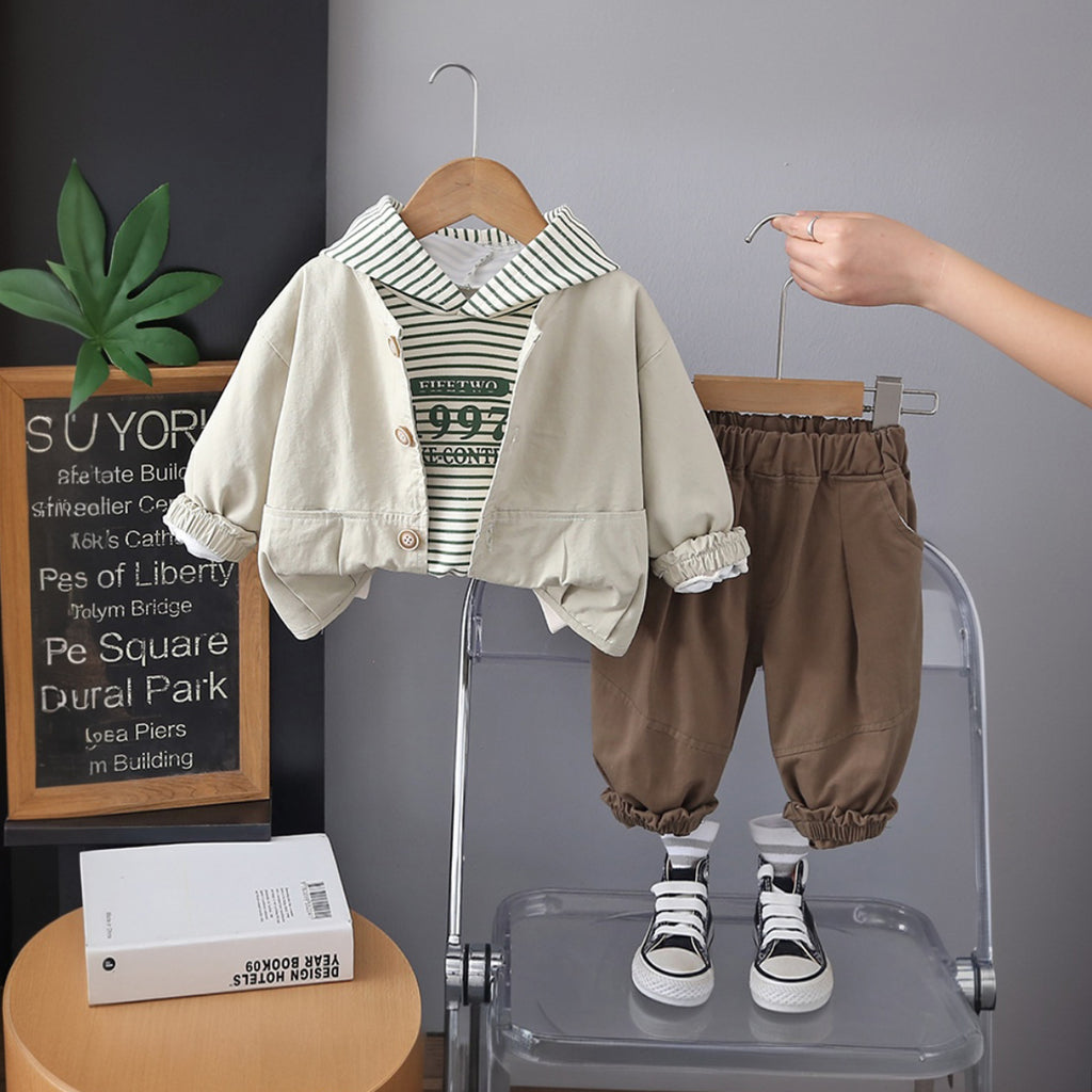 Boys Off-White Striped Sweatshirt with Windcheater & Trousers Set Sets Off White 1-2 Y