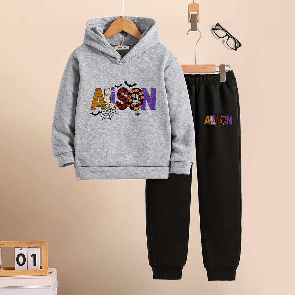 Boys Grey Typographic Printed Hooded Sweatshirt With Joggers Sets 2 pc. Sets Grey 5-6 Y
