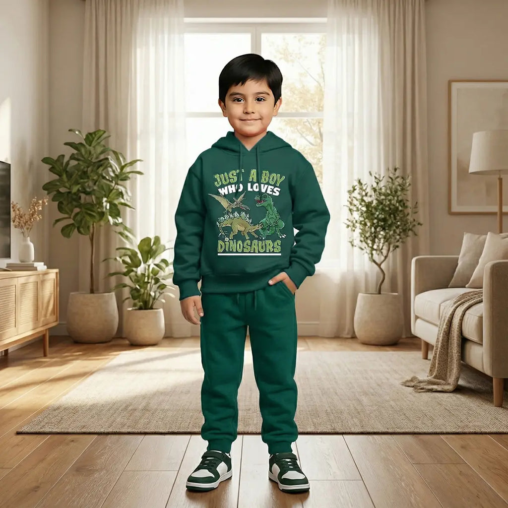 Boys Green Dinosaur Graphics Hoodies Sweatshirt With Joggers Sets 2 pc. Sets Green 1-2 Y