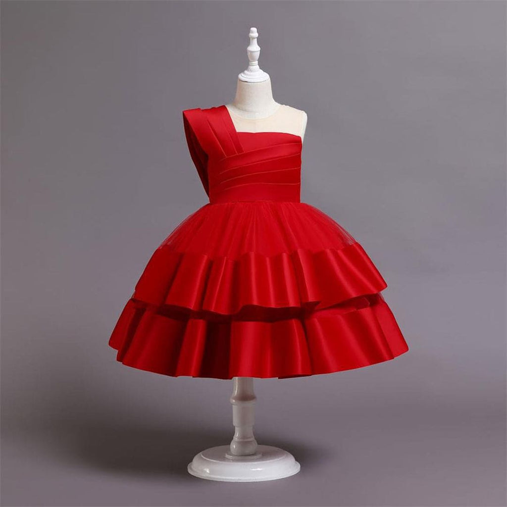 Girls One Shoulder Fit & Flare Party Dress Party Dresses Red 1-2 Y 