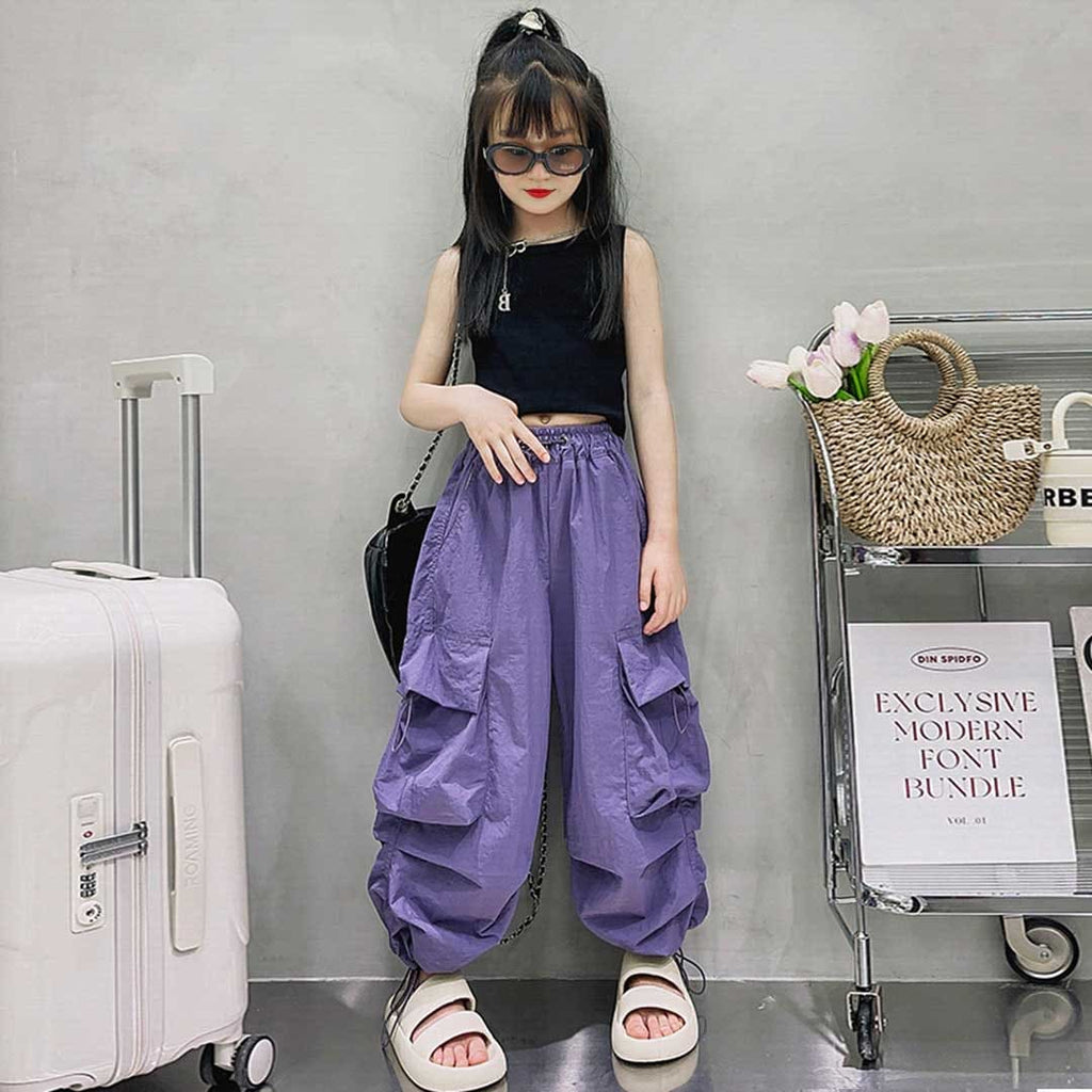 Girls Elasticated Loose Fit Cargo Jogger Joggers Purple 6-7 Y 