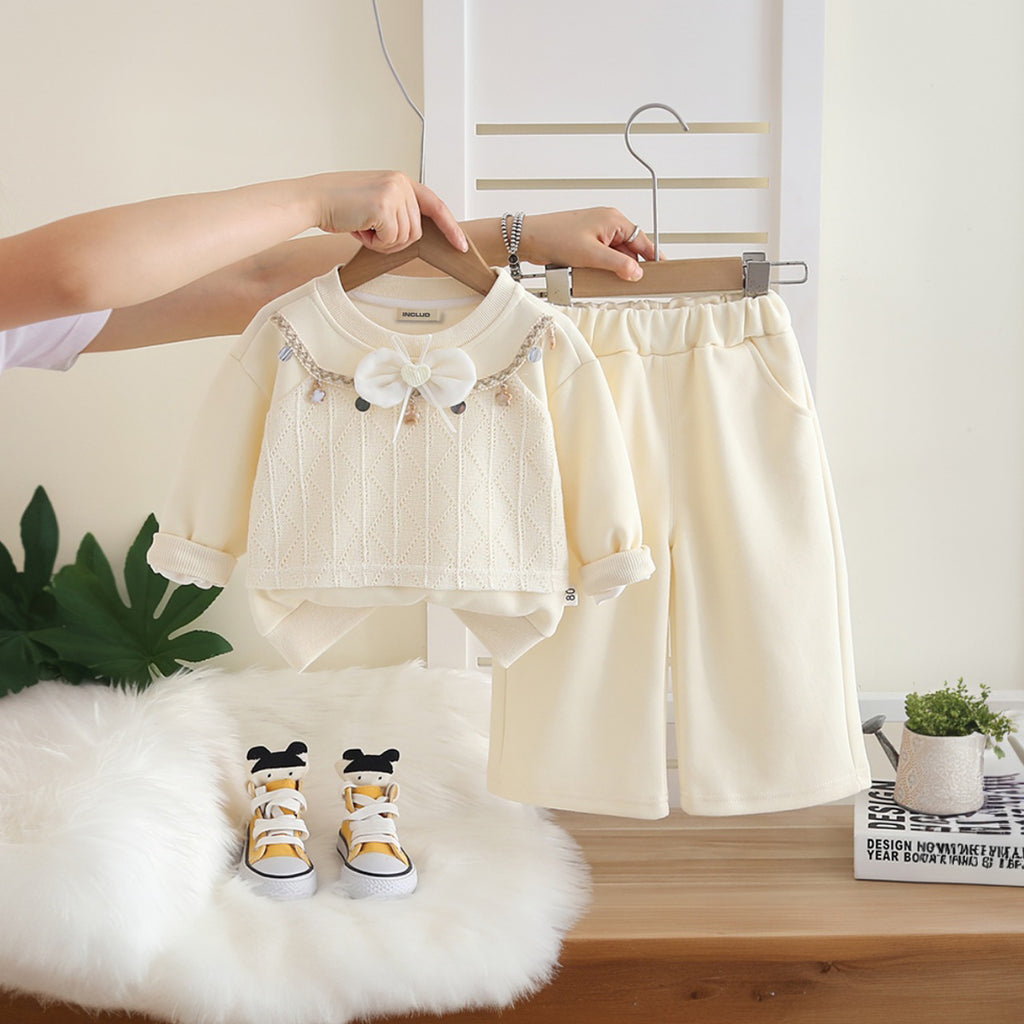 Girls Apricot Solid Sweatshirt With Pants Set 2 pc. Sets Apricot 1-2 Y