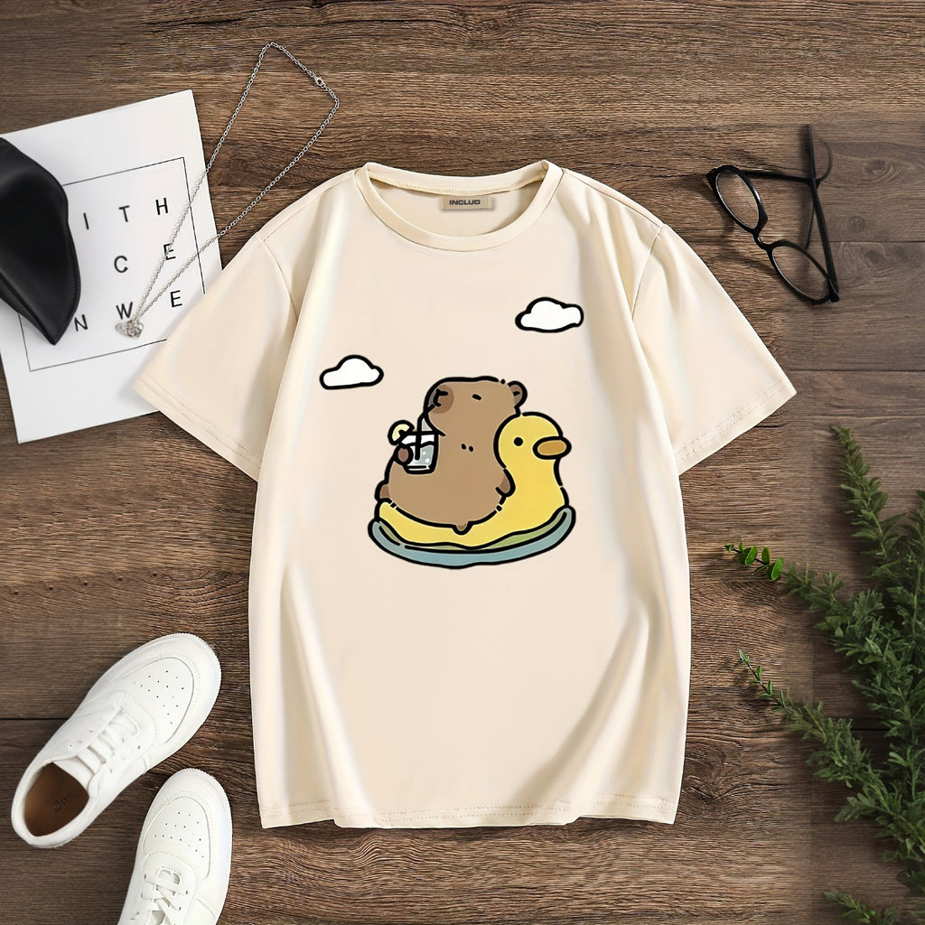Boys Apricot Cute Animal Graphic Printed Short Sleeves T-Shirt Tshirts Apricot 5-6 Y