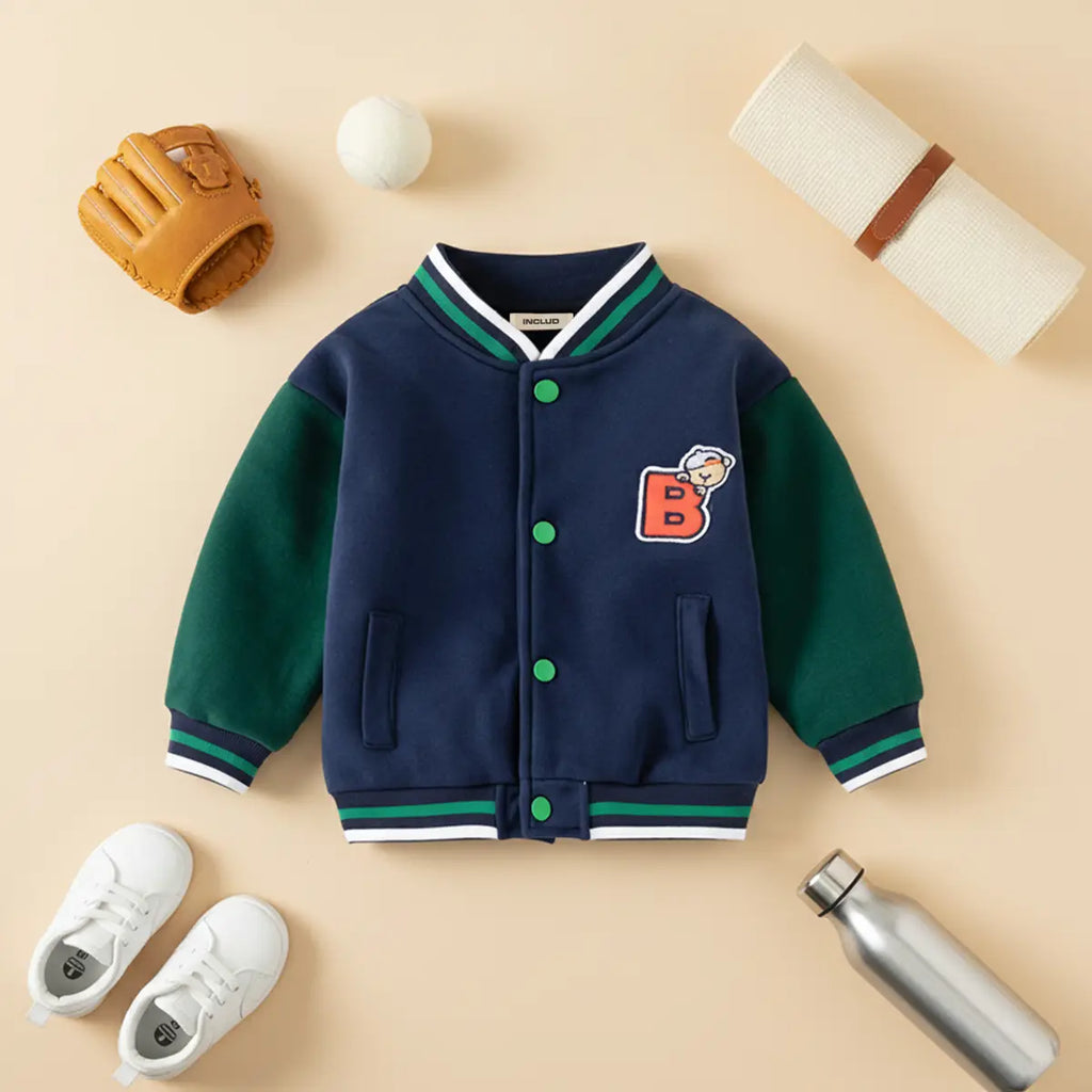 Boys Navy Blue Letter B Applique Varsity Jacket Coats & Jackets Navy Blue 1-2 Y