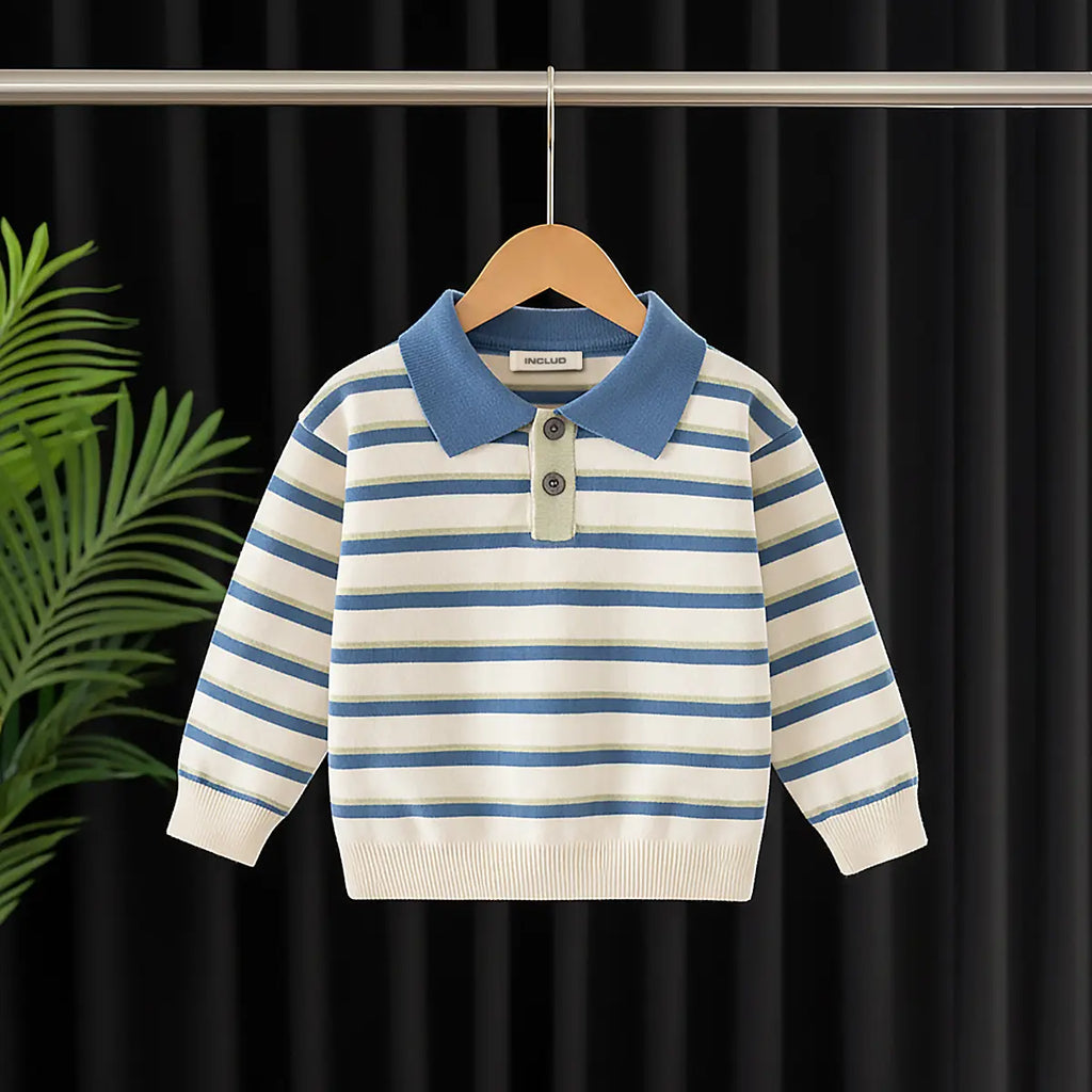 Boys Blue Stripes Knitted Polo Sweater Sweaters & Cardigans Blue 1-2 Y