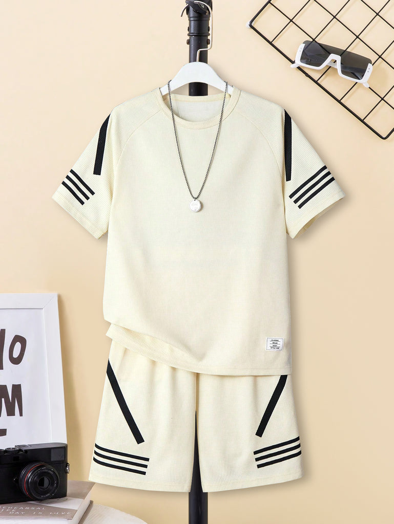 Boys Off White Short Sleeve Round Neck T-Shirt With Shorts Set 2 pc. Sets