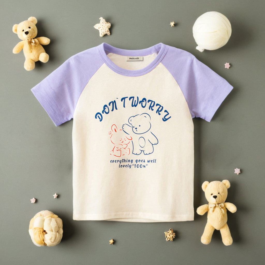 Girls Printed Short Sleeves T-Shirt Tshirts Purple 1-2 Y 