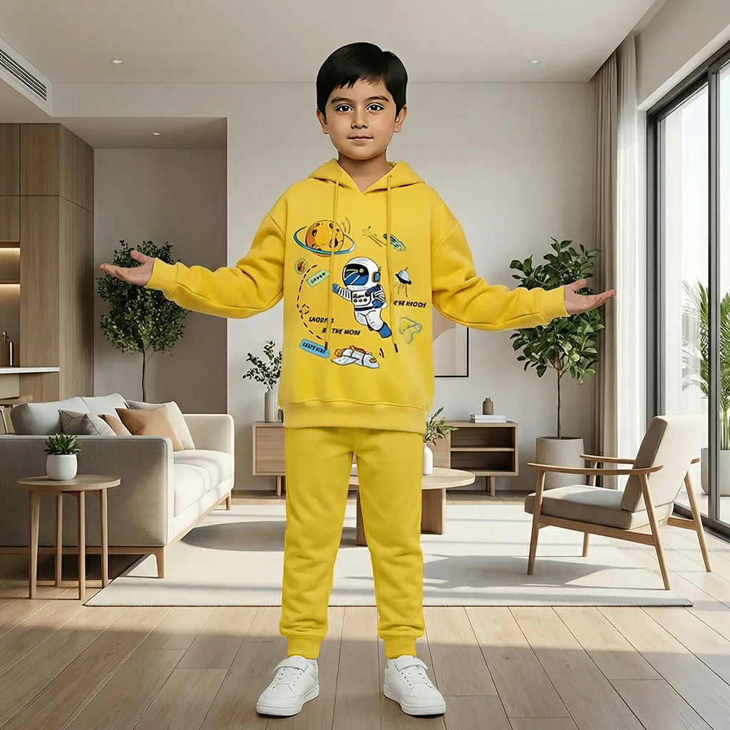 Boys Yellow Space Graphics Hooded Sweatshirt With Joggers Sets 2 pc. Sets Yellow 1-2 Y